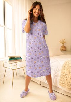 V-Neck Short Sleeve Knee-Length Cotton Sleepshirt