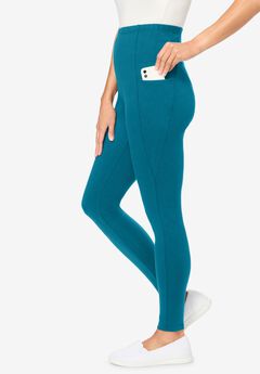Side Pocket Ankle-Length Pull-On Stretch Knit Cotton Spandex Leggings