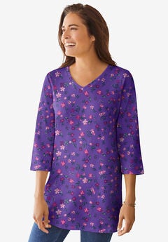 Perfect Printed Three-Quarter-Sleeve V-Neck Tunic