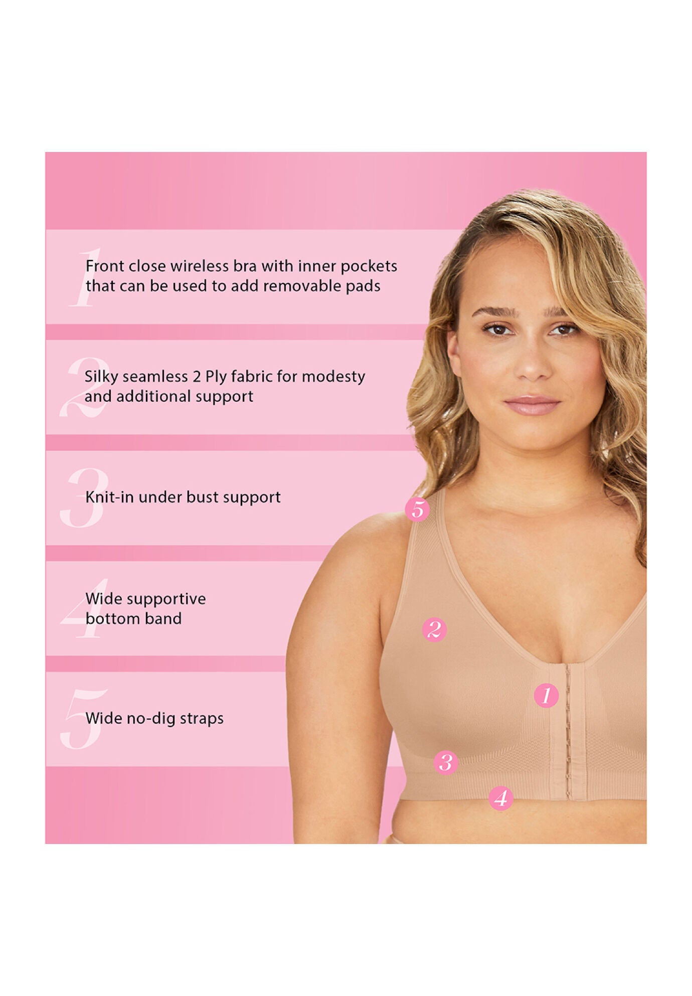 Exquisite Form 5101000 Women&#39;S Fully Seamless Wireless Full Coverage Bra With Front Closure, , alternate image number 3