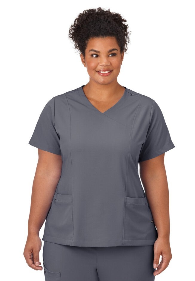 Jockey Scrubs Women's Mock Wrap Top, PEWTER, hi-res image number 0