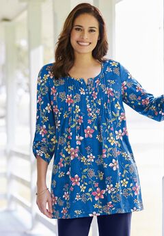 7-Day Three-Quarter Sleeve Pintucked Henley Tunic