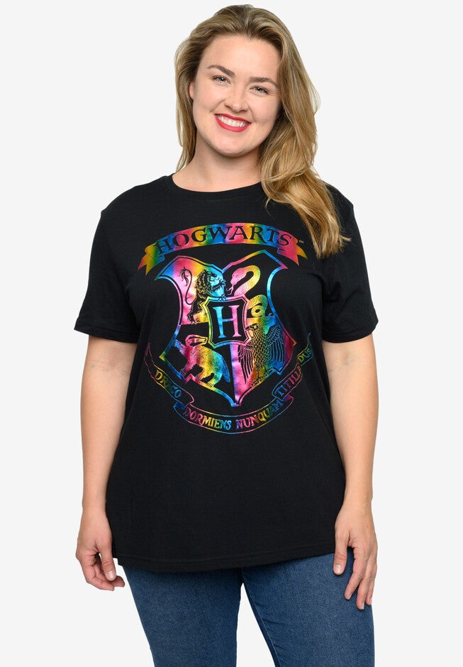 Harry Potter T-Shirt Hogwarts School Crest Rainbow Black, , on-hover image number null