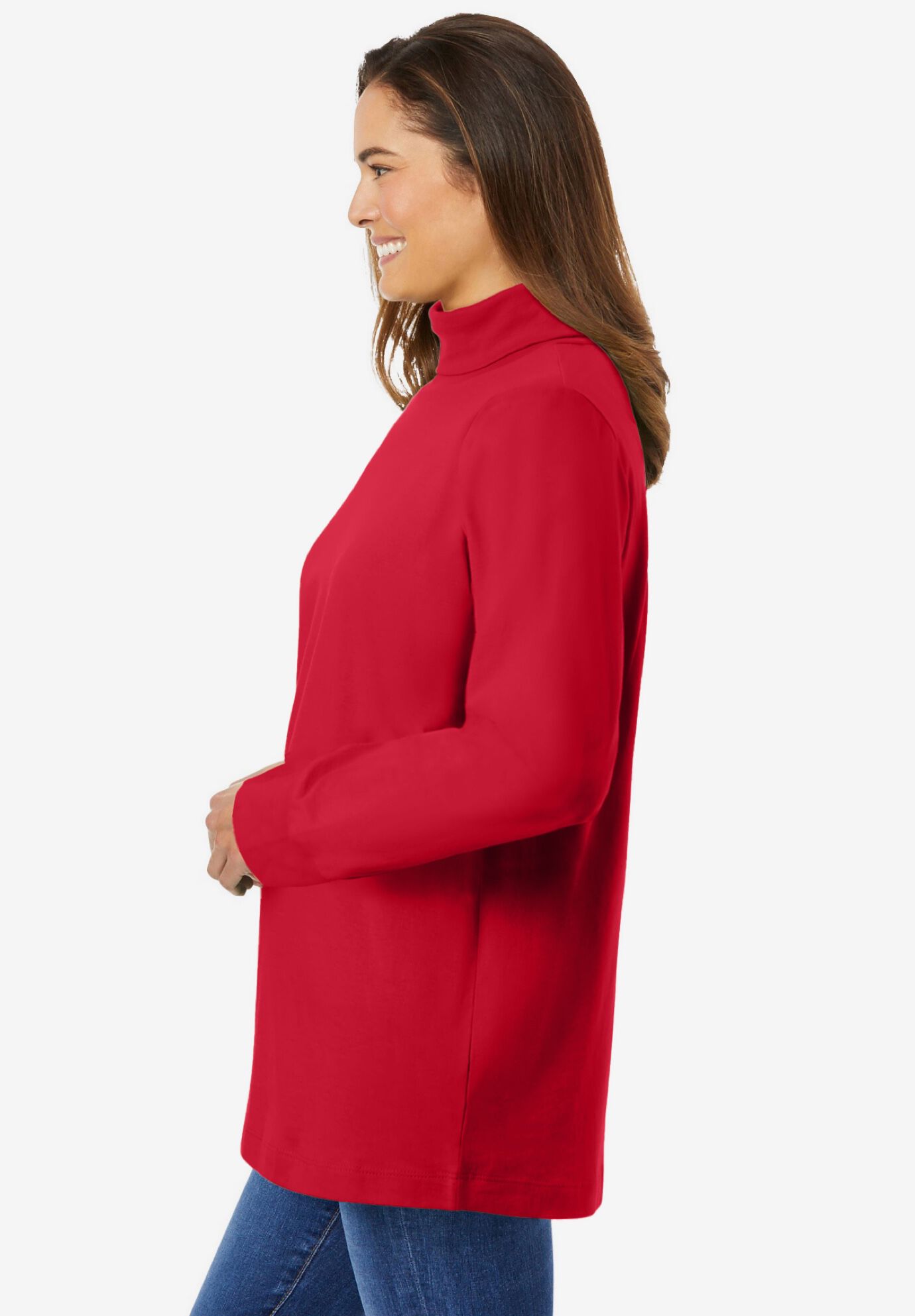 Perfect Long-Sleeve Turtleneck Tee, CLASSIC RED, alternate image number 2