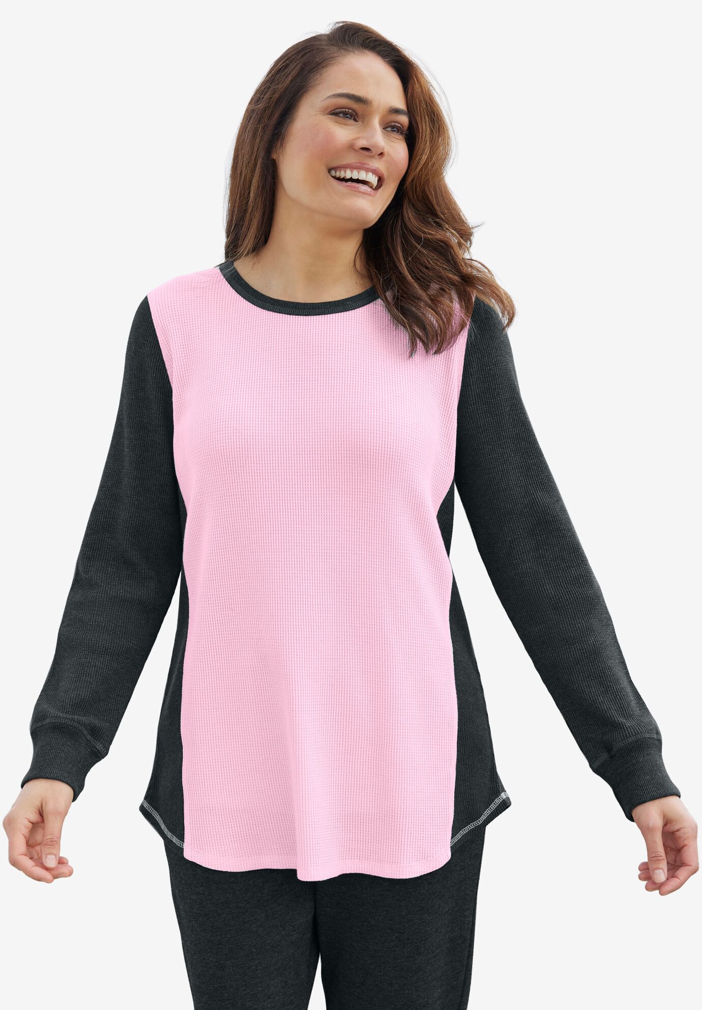 Colorblock Scoopneck Thermal Sweatshirt, , alternate image number 4