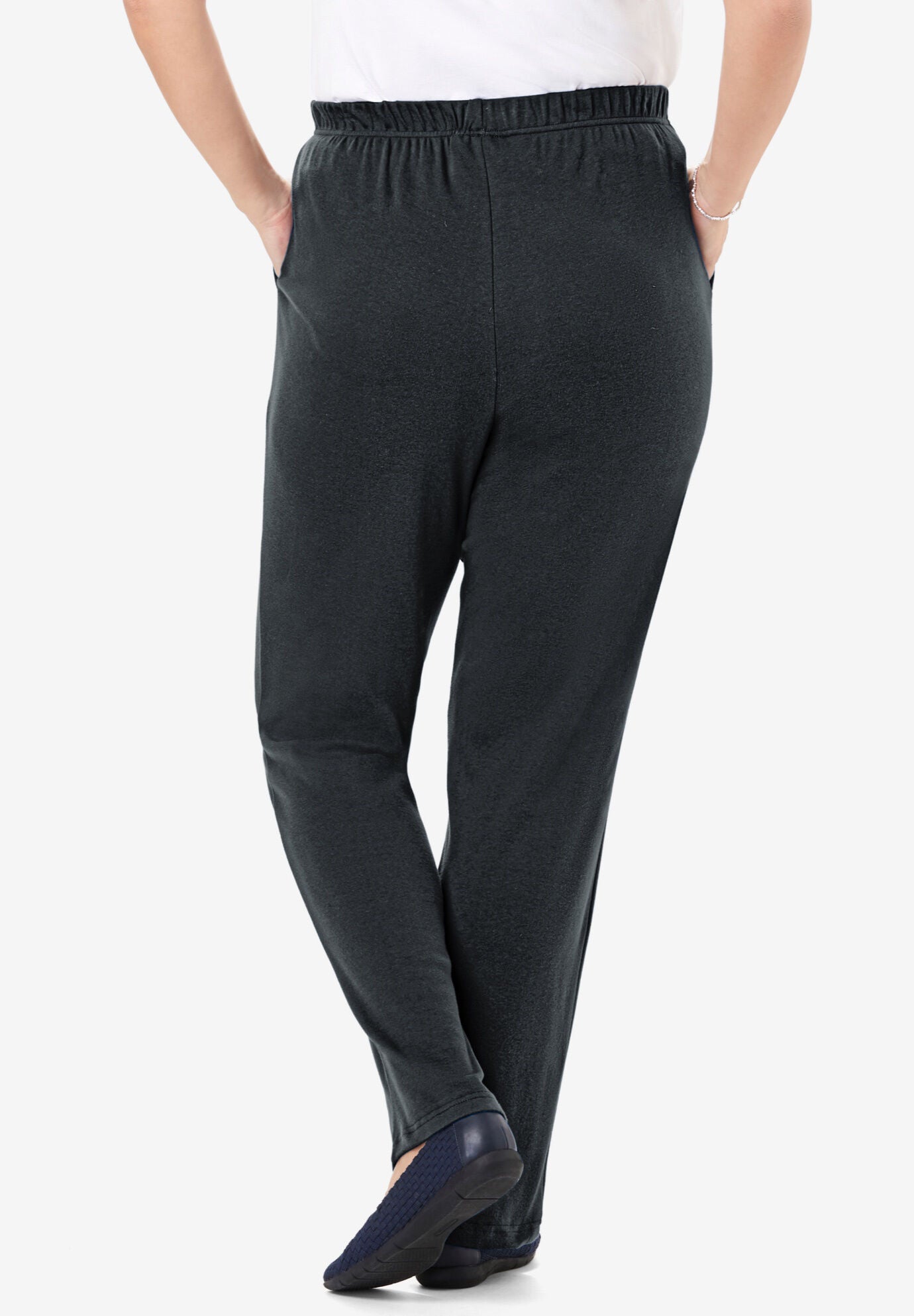 7-Day Straight-Leg Elastic-Waist Stretchy Knit Pant, HEATHER CHARCOAL, on-hover image number 1