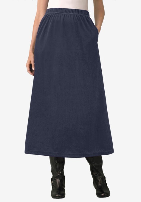 Velour A-Line Skirt, NAVY, hi-res image number null