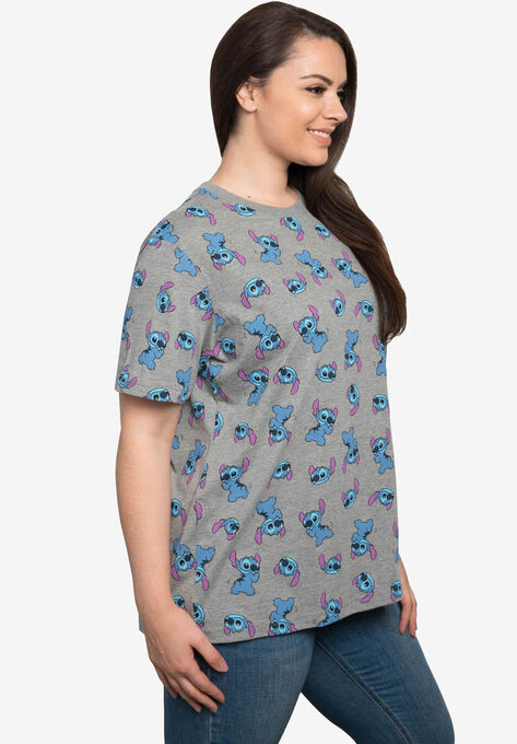 Women's Disney All-Over Print Stitch Short Sleeve T-Shirt Gray, , alternate image number null