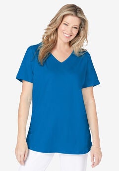 Short-Sleeve V-Neck Shirred Tee