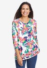 Perfect Printed Three-Quarter Sleeve V-Neck Tee, , alternate image number null