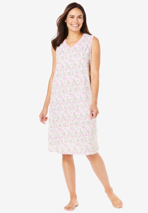 Short Sleeveless Sleepshirt, PINK FLAMINGOS, hi-res image number null