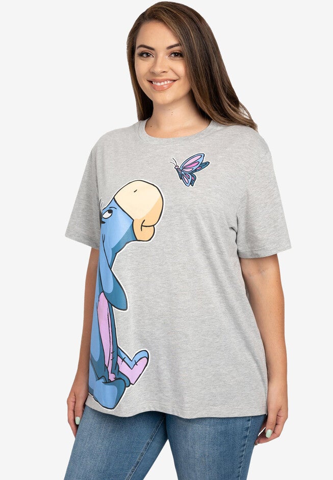 Women's Plus Size Disney Eeyore Butterfly Heather Gray Short Sleeve T-Shirt, , alternate image number 3