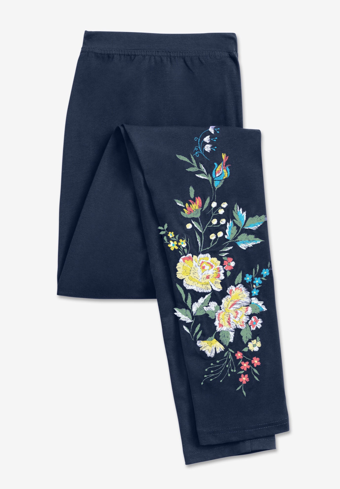 Stretch-Cotton Knit Pull-On Embroidered Leggings, , alternate image number 9