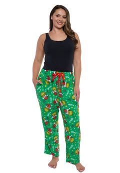 The Grinch Pajama Pants Sleepwear Green Plush Sleepwear Christmas Holiday Print