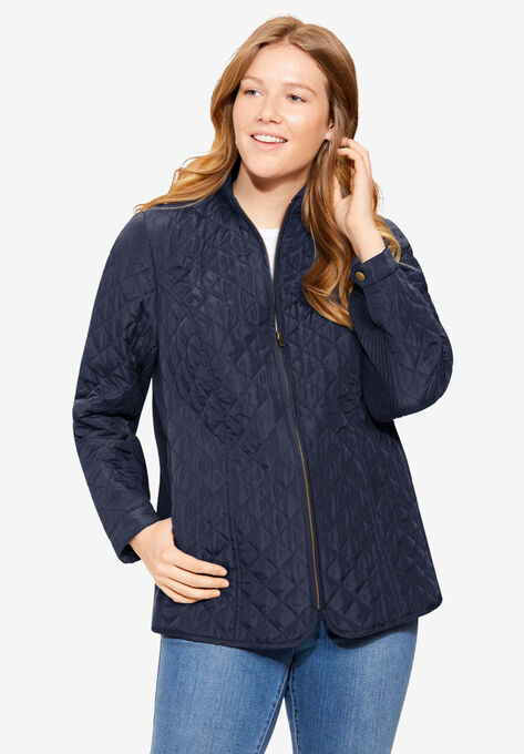 Zip-Front Quilted Jacket, NAVY, hi-res image number null