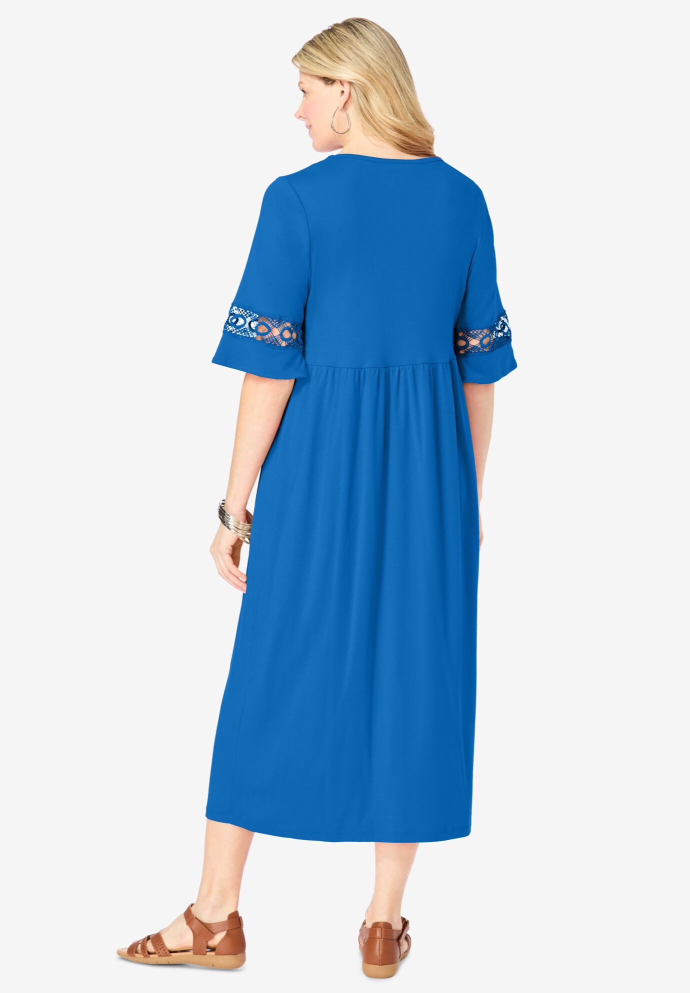 Crochet Trim Empire Knit Dress, BRIGHT COBALT, on-hover image number 1