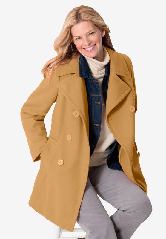 INVOLAND Women Plus Size Pea Coats Double Breasted Long Lined Trench Coats Jackets