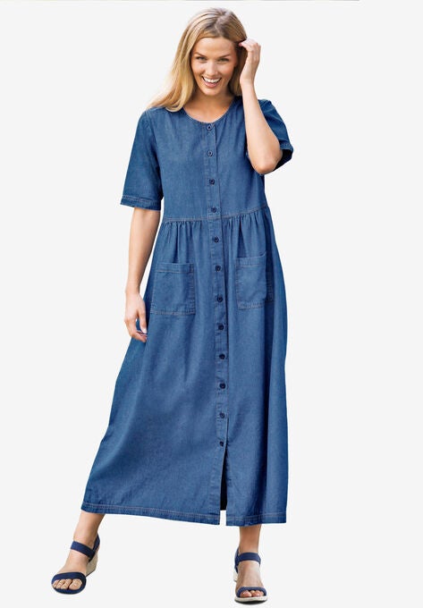 Short-Sleeve Denim Dress, MEDIUM STONEWASH, hi-res image number null