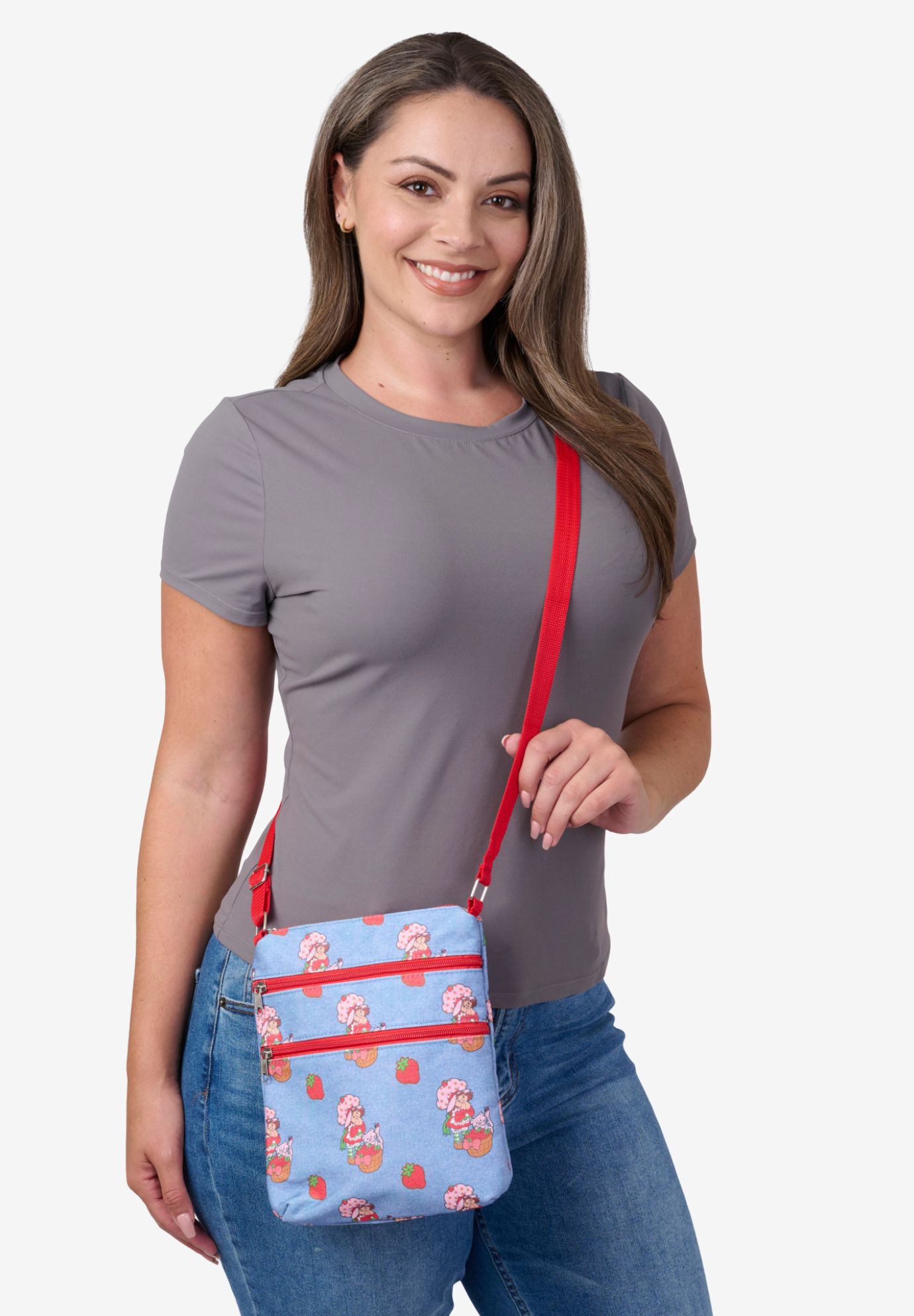 Strawberry Shortcake Retro Denim Crossbody Bag Purse, BLUE, alternate image number 2