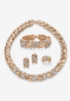 Gold Tone Braided Necklace, Earring, Bracelet and Ring Set