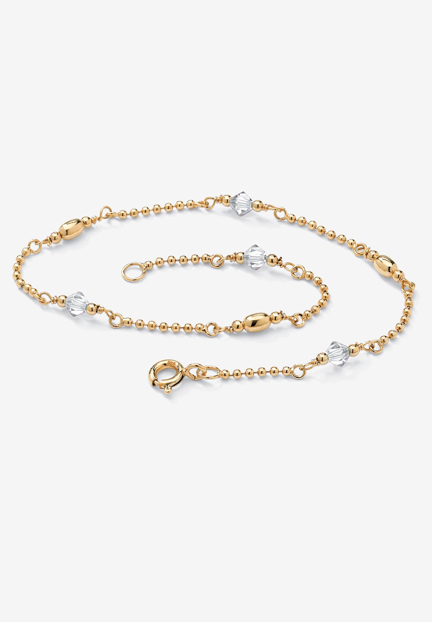 Gold Over Sterling Silver Simulated Birthstone Ankle Bracelet 11 Inches, APRIL, hi-res image number 0