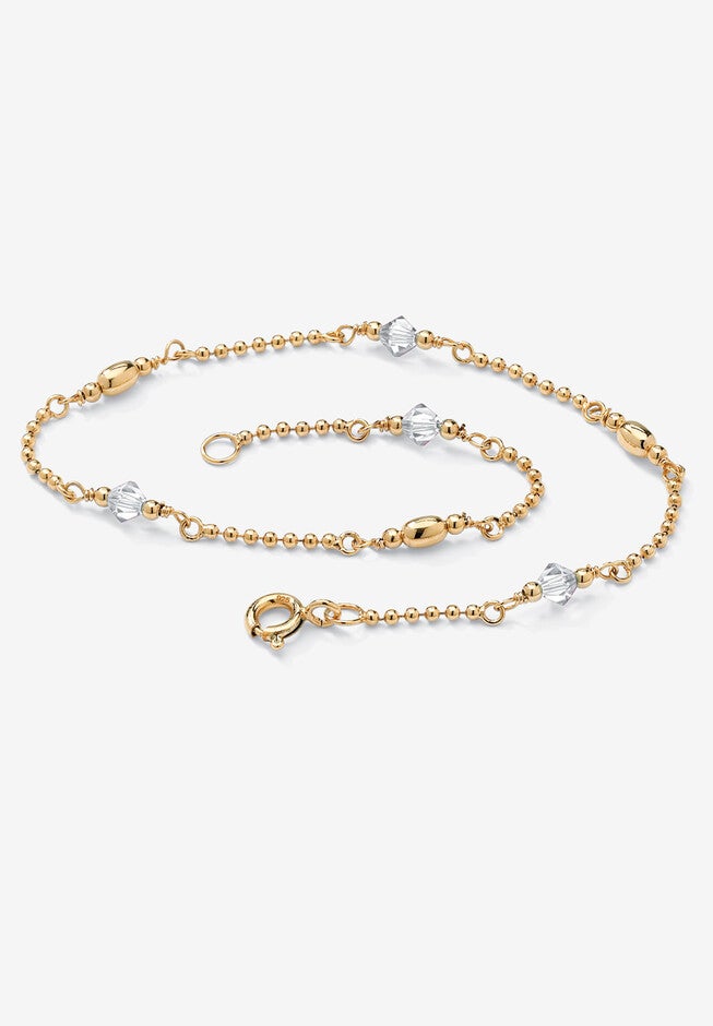 Gold Over Sterling Silver Simulated Birthstone Ankle Bracelet 11 Inches, APRIL, hi-res image number 0