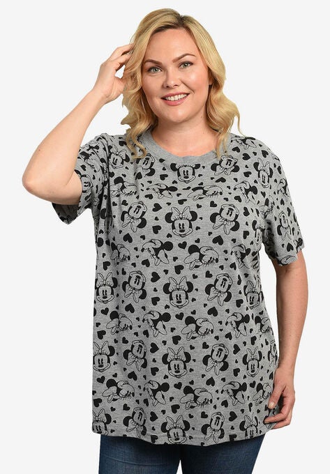 Disney Women's Minnie Mouse Hearts All-Over T-Shirt Gray, , alternate image number null
