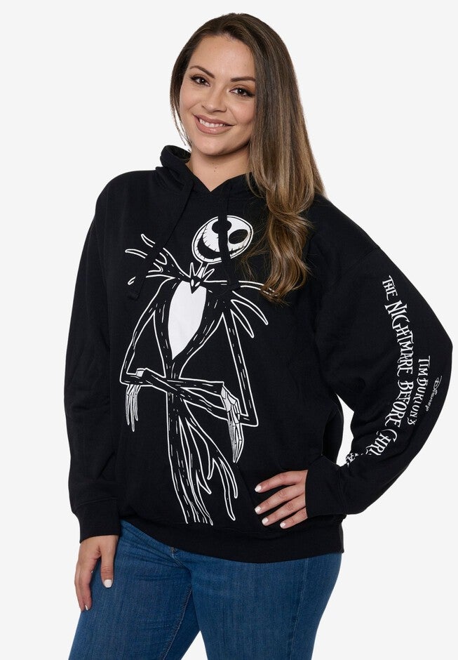 Womens Nightmare Before Christmas Jack Skellington Hoodie Pullover Black, BLACK, alternate image number 2