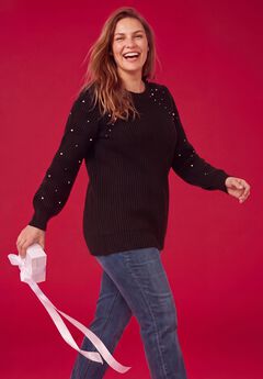 Pearl-Embellished Scoop Neck Sweater