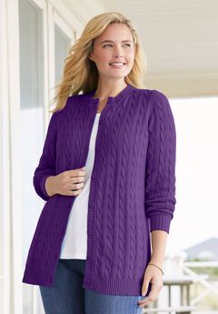 Cotton Cable Knit Cardigan Sweater