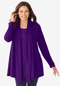 2-Fer Cardigan & Attached Lace Tunic