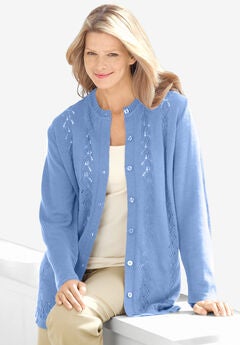 Long-Sleeve Pointelle Cardigan