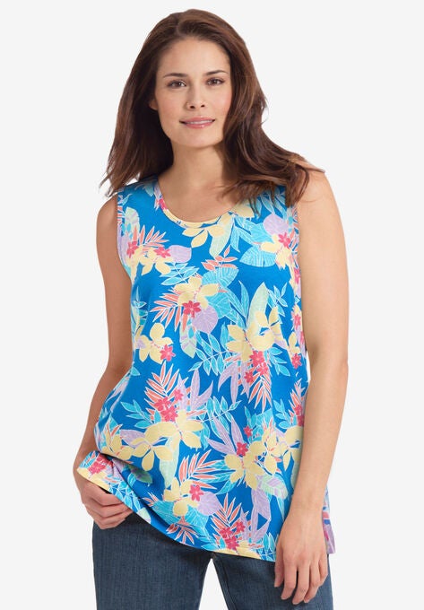 Perfect Printed Scoop-Neck Tank, BRIGHT COBALT MULTI PRETTY TROPICANA, hi-res image number null