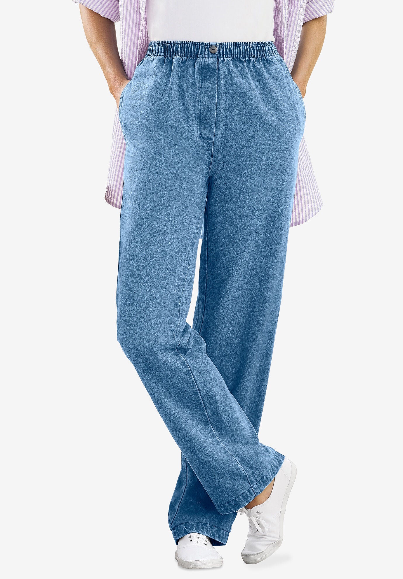 Elastic-Waist Cotton Straight Leg Pant 