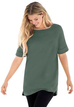Perfect Cuffed Elbow-Sleeve Boat-Neck Tee