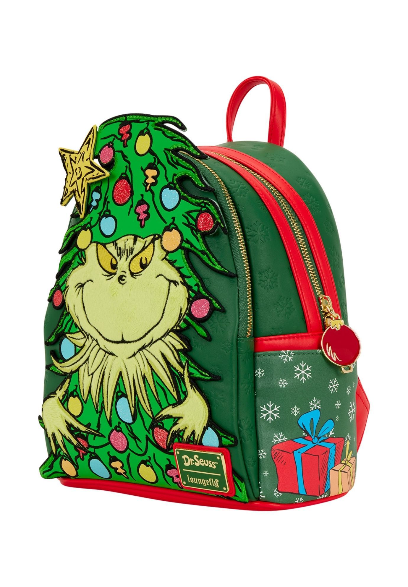 Loungefly x Dr. Seuss How the Grinch Stole Christmas! Tree Light Up Plush Mini Backpack, GREEN, alternate image number 3