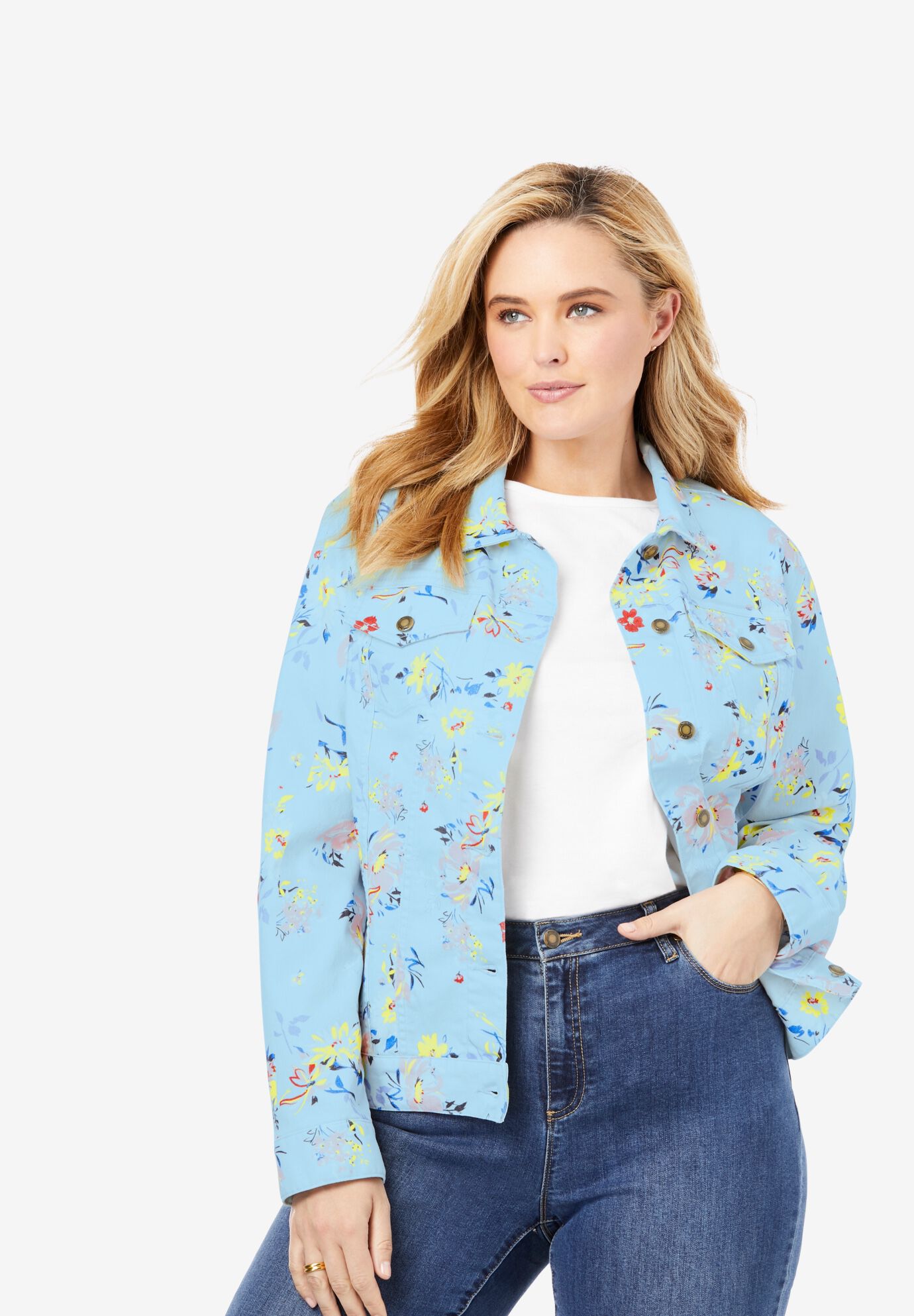 woman within jean jacket