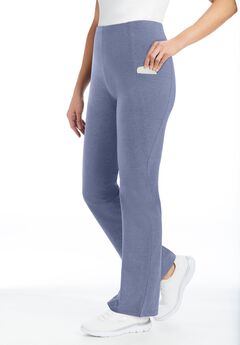 Stretch-Cotton Knit Pull-On Bootcut Pocket Leggings