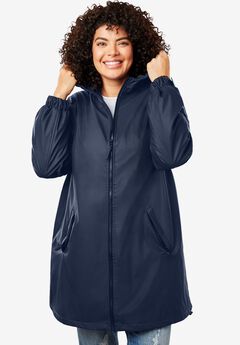 Fleece-Lined Mid-Length Slicker Raincoat