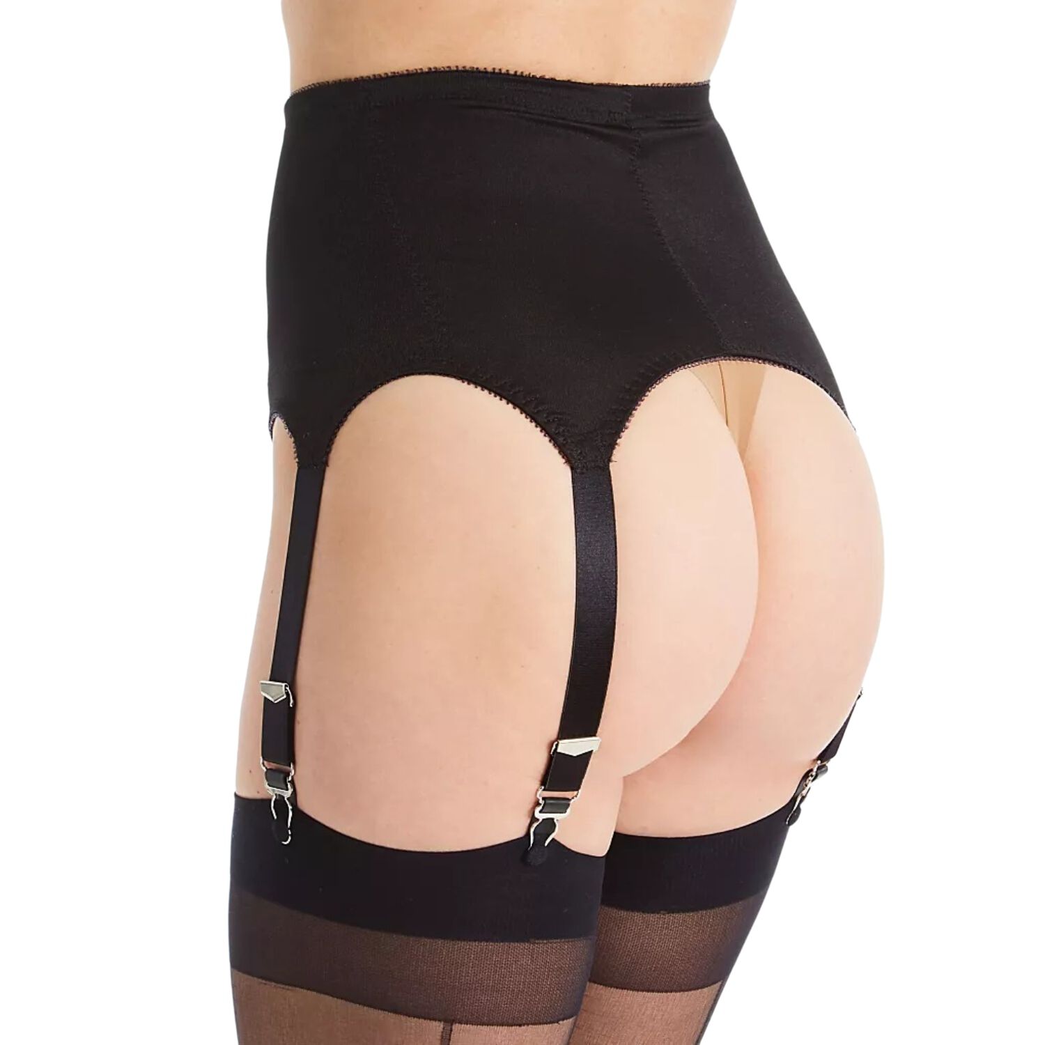 Rago Moderate Shaping & Tummy Control High-Waist Garter Belt With Six Metal Garters, BLACK, on-hover image number 1