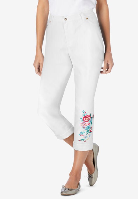 Girlfriend Stretch Jean, WHITE FLORAL EMBROIDERY, hi-res image number null