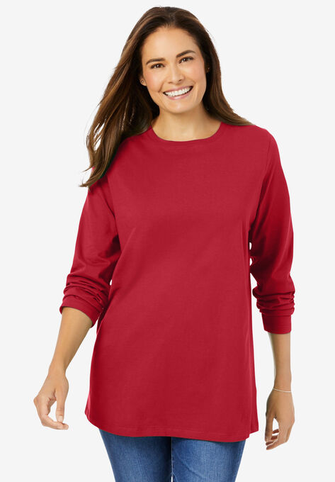 Perfect Long-Sleeve Crewneck Tee, CLASSIC RED, hi-res image number null