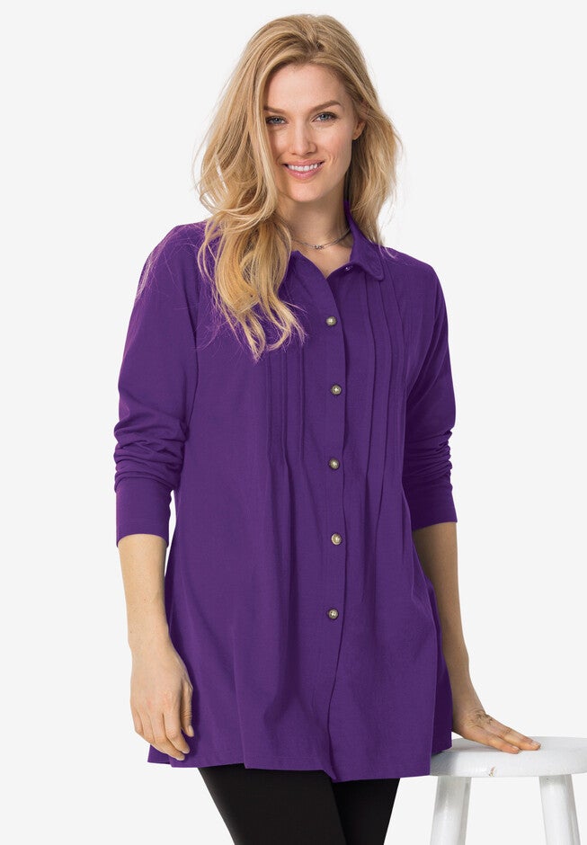 Pintucked Button-Front Tunic, RADIANT PURPLE, hi-res image number null