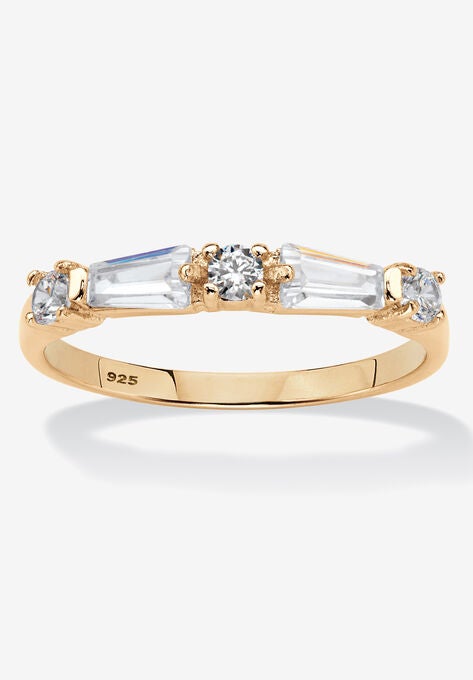 Gold Over Sterling Silver Round Wedding Band Ring Cubic Zirconia, CUBIC ZIRCONIA, hi-res image number null
