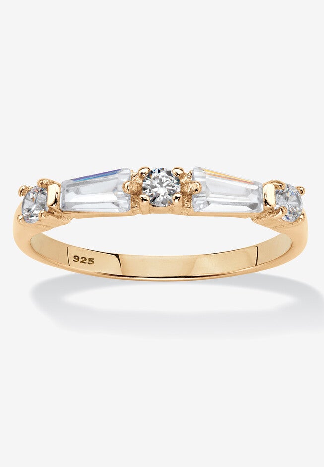 Gold Over Sterling Silver Round Wedding Band Ring Cubic Zirconia, CUBIC ZIRCONIA, hi-res image number 0