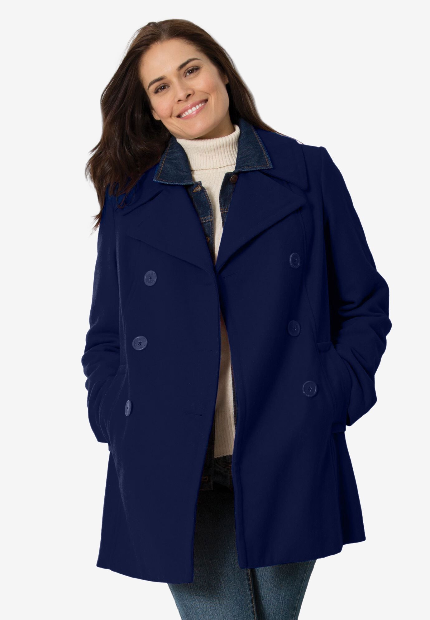 Wool-Blend Double-Breasted Peacoat | Woman Within