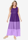 Color Block Tiered Dress, PURPLE ORCHID COLORBLOCK, hi-res image number null