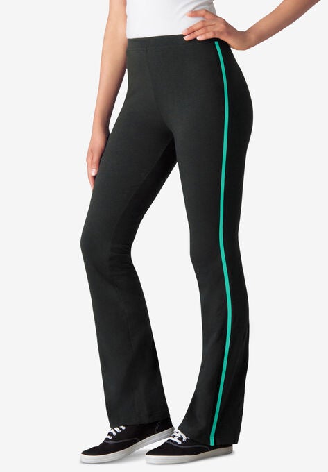 Stretch Cotton Side-Stripe Bootcut Pant, BLACK AQUAMARINE, hi-res image number null