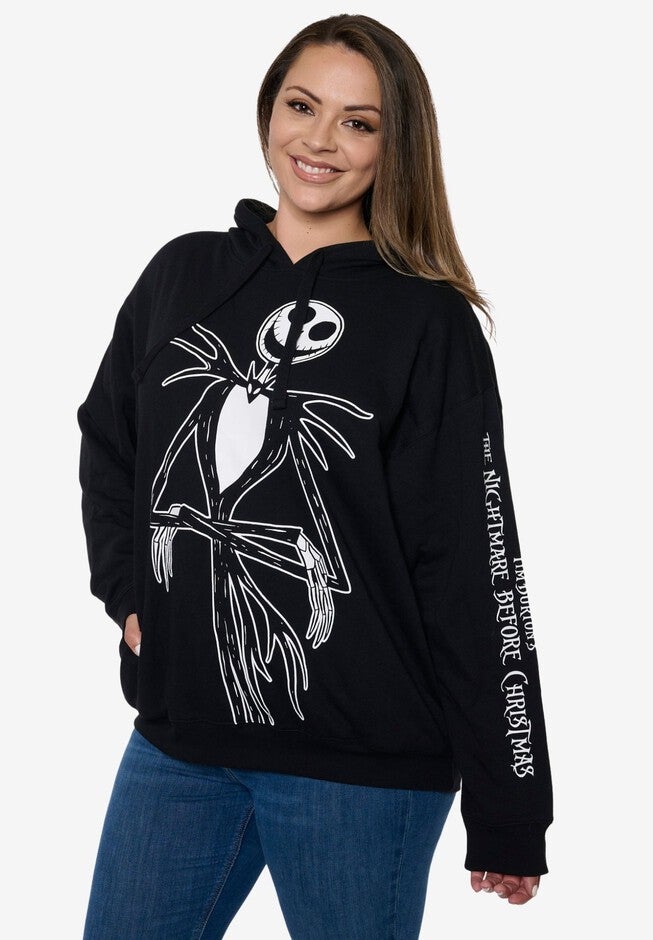 Womens Nightmare Before Christmas Jack Skellington Hoodie Pullover Black, BLACK, alternate image number 3