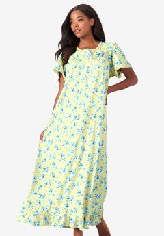 Long Floral Print Cotton Gown